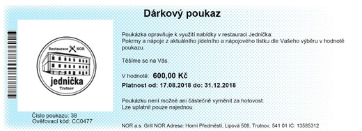 dárkový poukaz Jednička Trutnov